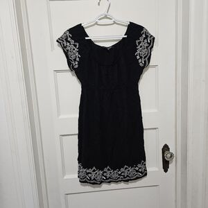 Black and White Embroidered Mini Dress